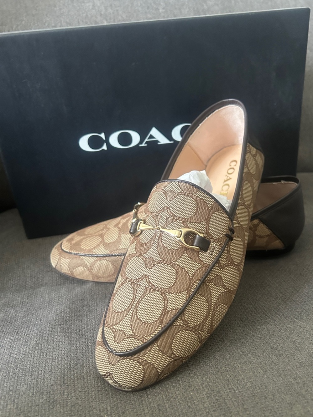 Coach “Haley” Signature Canvas Bit Slip-On Loafers 7.5
